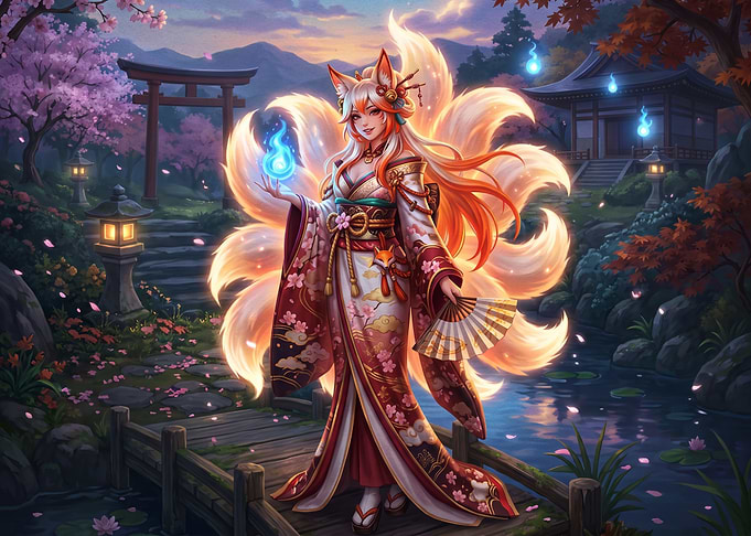 Kitsune Spirit in Traditional Kimono