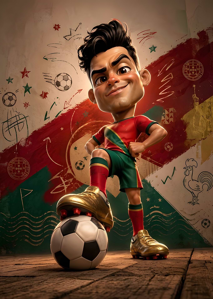Caricature Soccer Player with Golden Boots