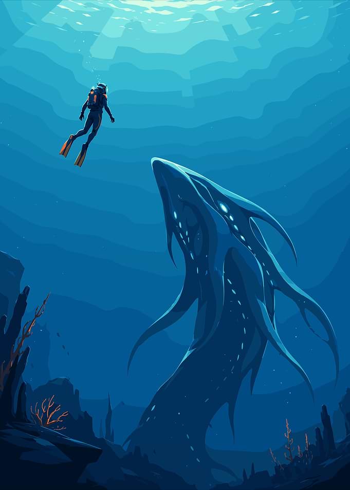 Diver Encountering a Massive Sea Creature