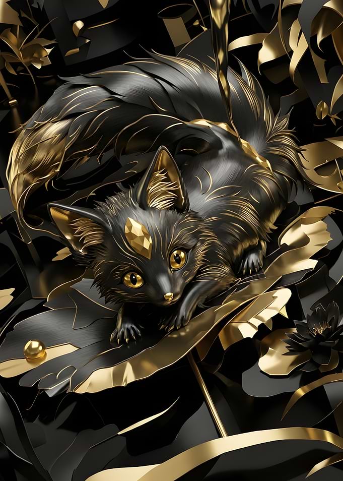 Elegant Black and Gold Fox