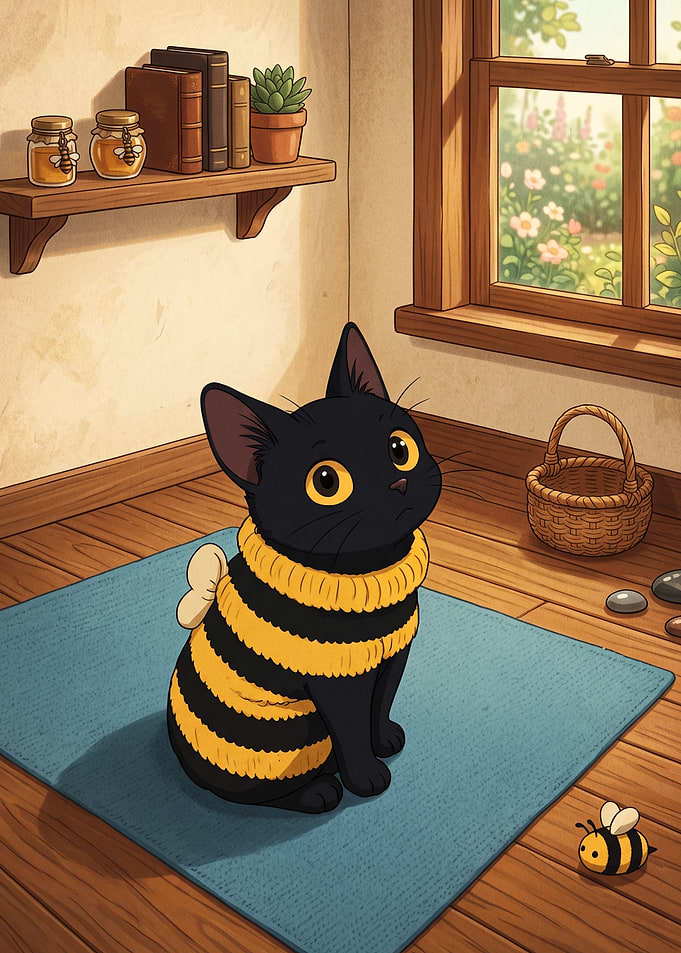 Cute Black Cat in Bee Costume