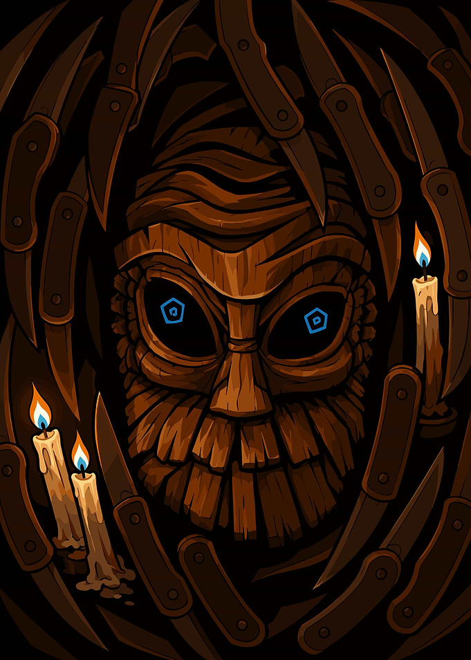 Inscryption Wooden Tiki Mask with Knives