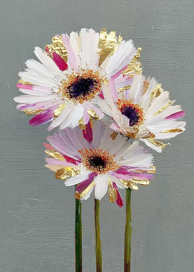 Textured Floral Painting with Gold Leaf