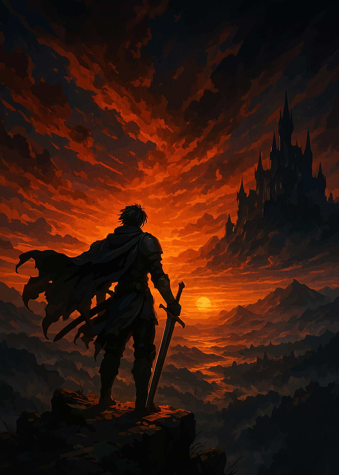 Knight Facing a Dark Castle