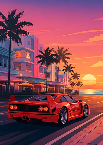 Ferrari F40 in Miami Sunset