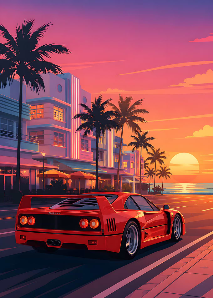 Ferrari F40 in Miami Sunset