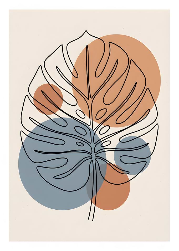 Minimalist Monstera Leaf Line Art