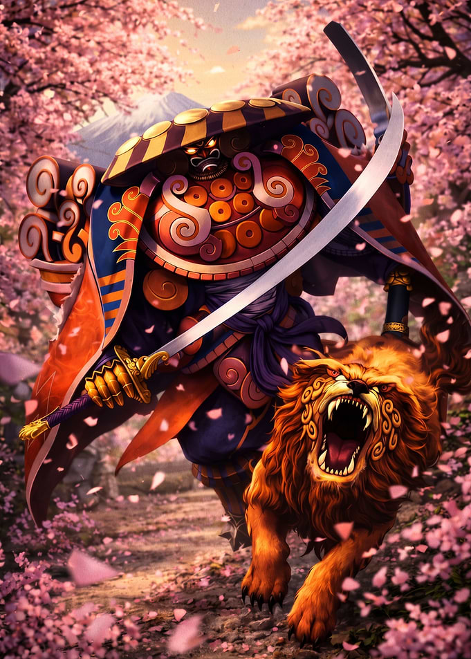 Samurai Warrior with Lion Companion