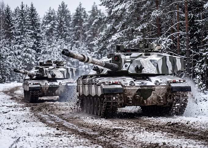 Challenger 2 Tanks in Winter Forest