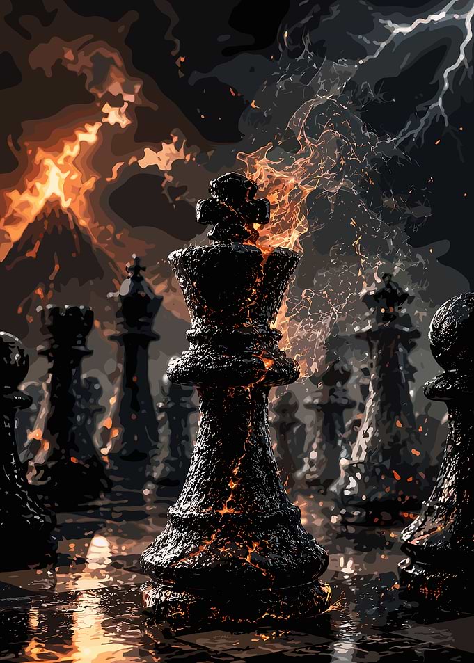 Fiery Chess King on Battlefield