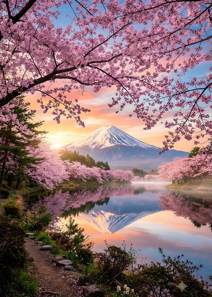 Mount Fuji and Cherry Blossoms