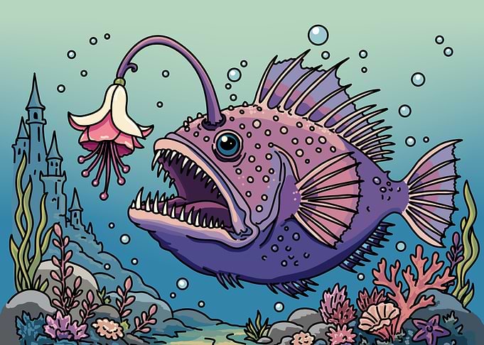 Whimsical Anglerfish with Floral Lure