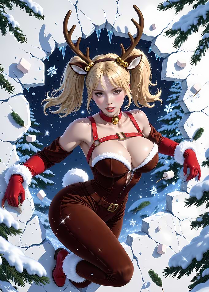 Festive Reindeer Anime Girl