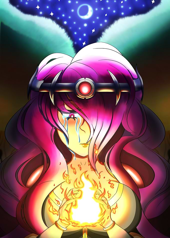 Crying Anime Girl Holding Sacred Fire