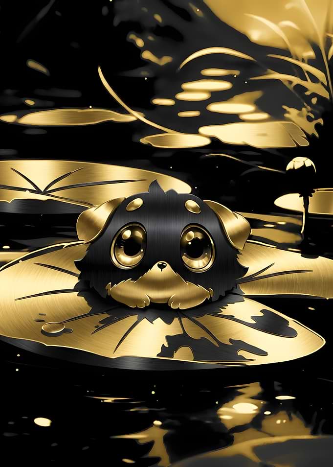 Cute Metallic Puppy on Lily Pad