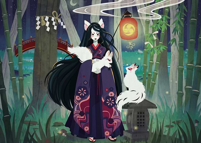 Kitsune Spirit in Bamboo Forest