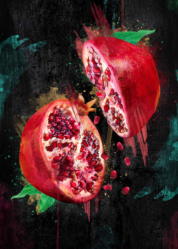 Artistic Pomegranate Split in Two