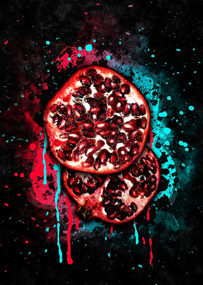 Abstract Pomegranate Splatter Art