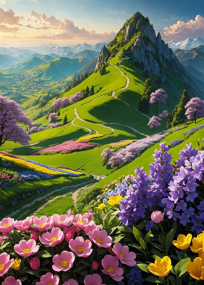 Flower Hills Spring Mountain Landscape Nature