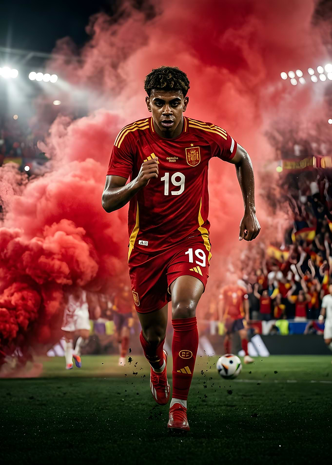 Lamine Yamal Running Through Red Smoke
