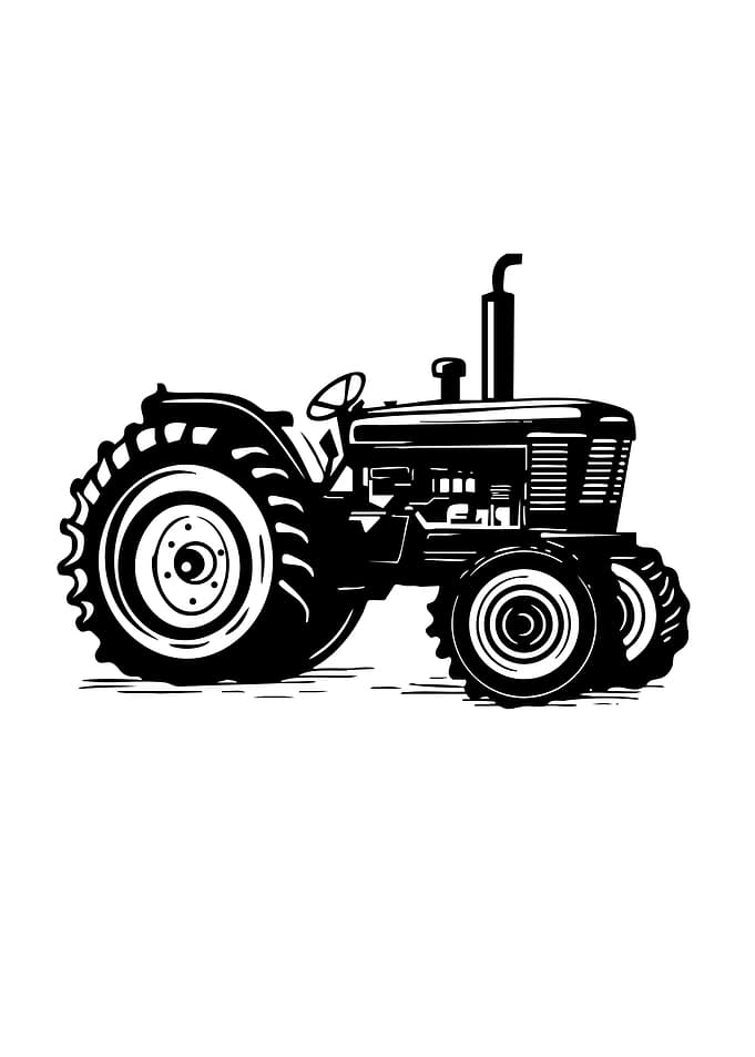 Black and White Tractor Illustration