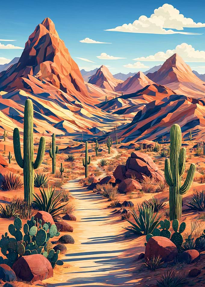 Vibrant Desert Landscape with Saguaro Cacti