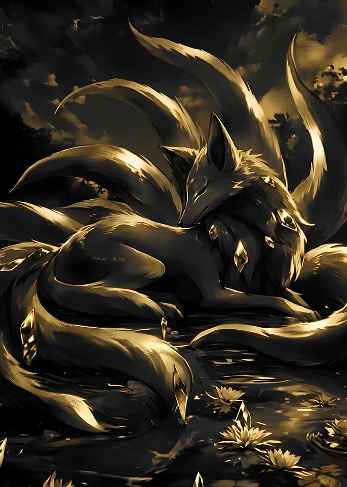 Golden Nine-Tailed Fox Fantasy Art