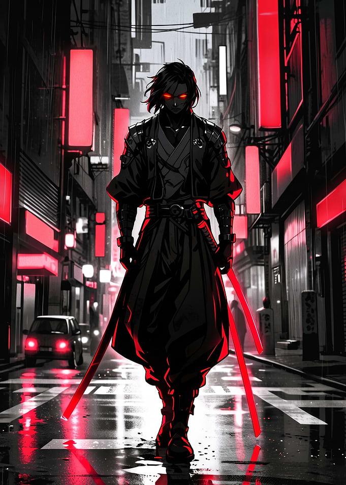 Cyberpunk Samurai in Neon City