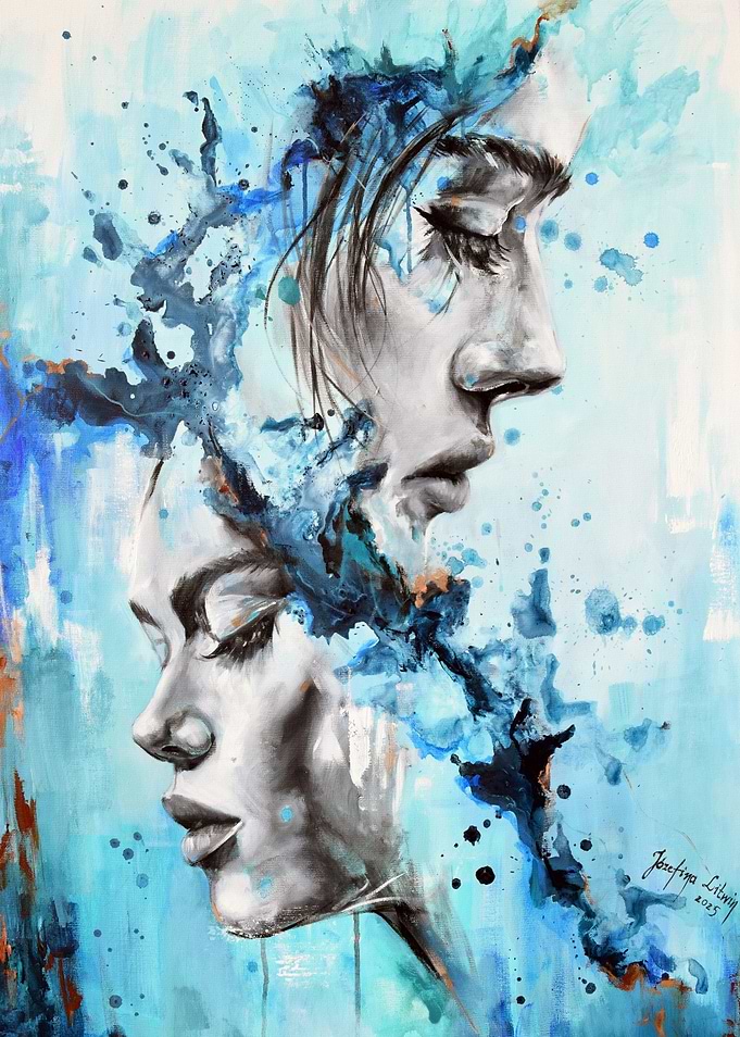 Abstract Watercolor Portrait of Two Faces