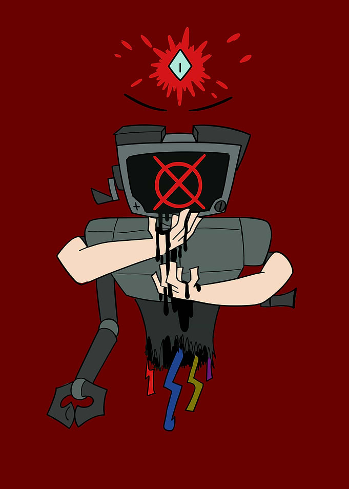 Inscryption Glitchy Robot Character Illustration