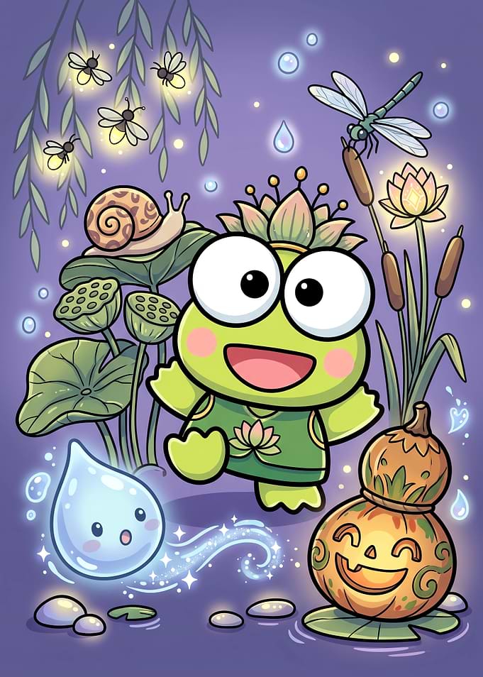 Keroppi in a Magical Pond Scene