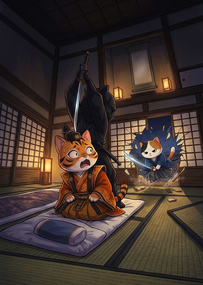 Ninja Cat Rescue in Traditional Room