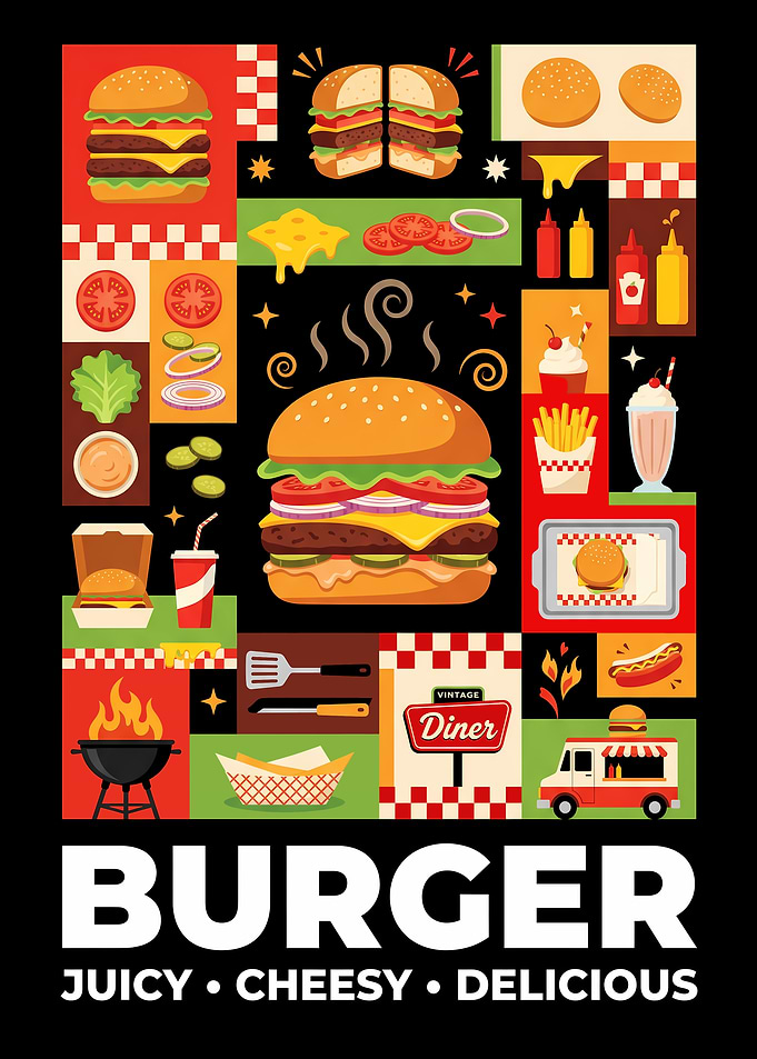 Vintage Diner Burger Food Poster