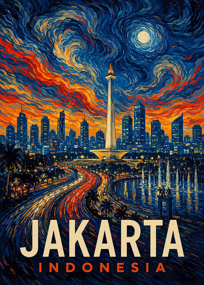 Van Gogh Style Jakarta Cityscape