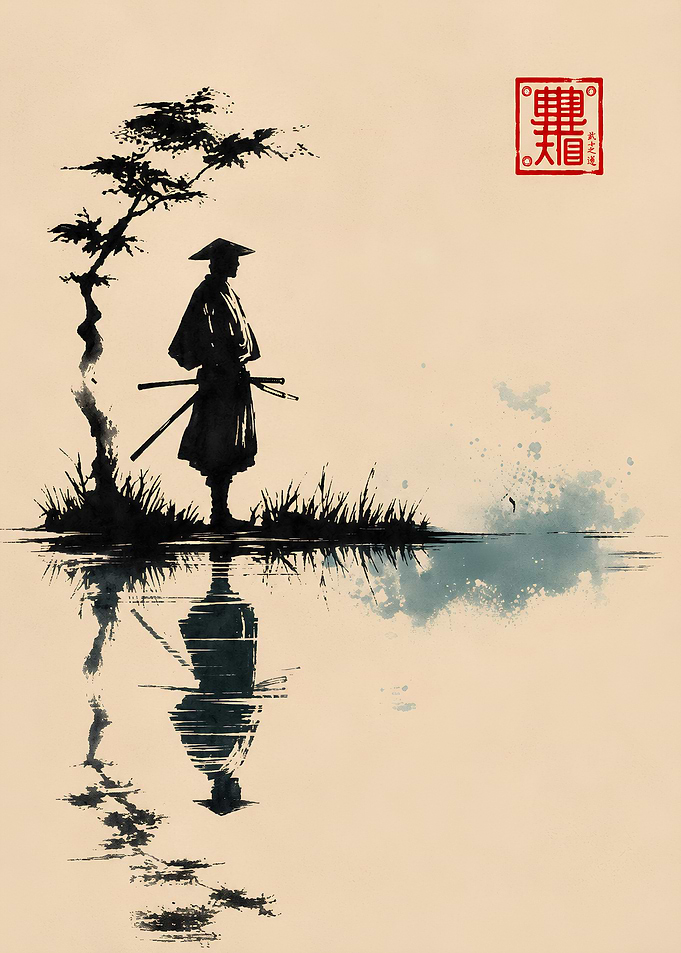 Samurai Silhouette by the Water