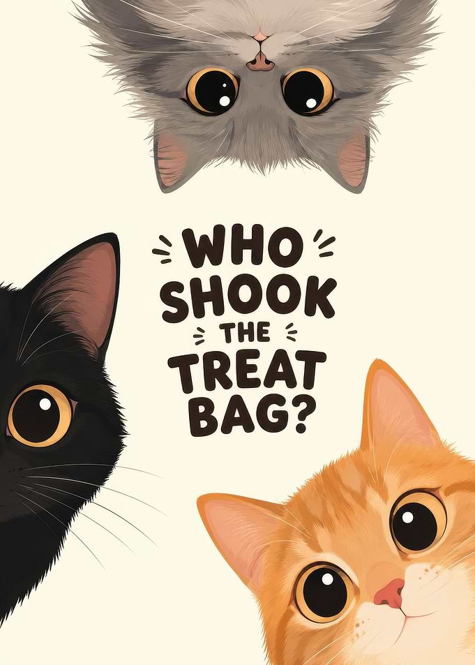 Three Curious Cats Asking About Treats