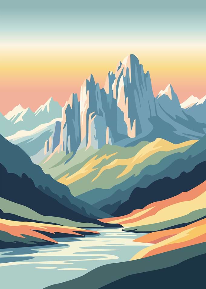 Stylized Mountain Landscape with River
