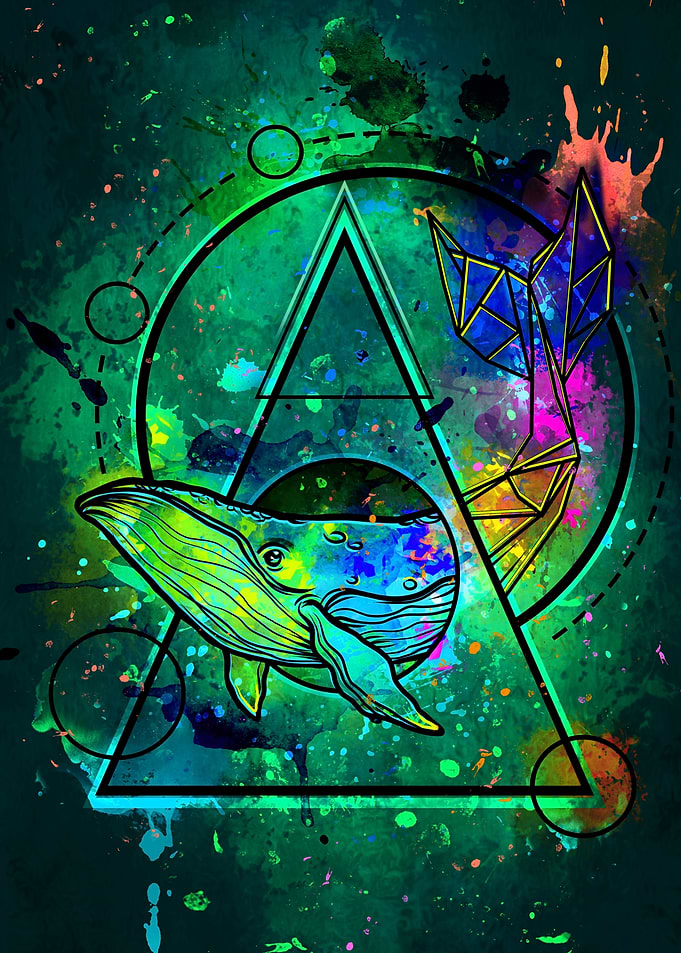 Abstract Watercolor Whale Geometric Art