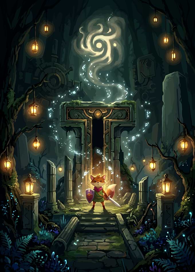 Tunic Fox Hero at Ancient Portal