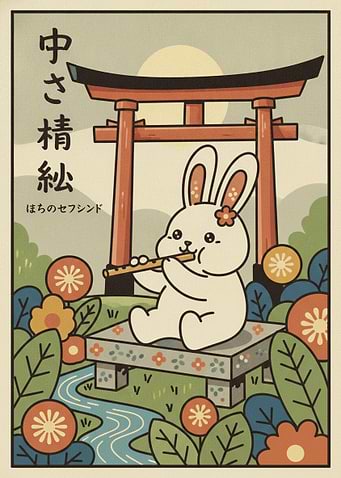 Cute Rabbit Playing Flute Poster