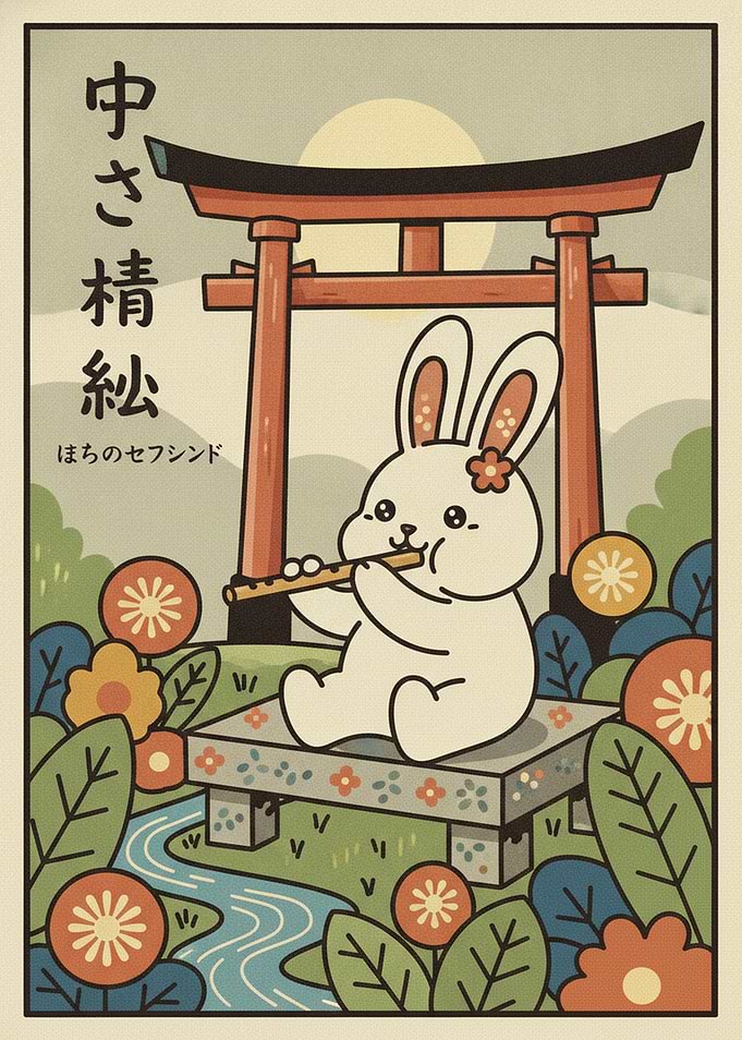 Cute Rabbit Playing Flute Poster