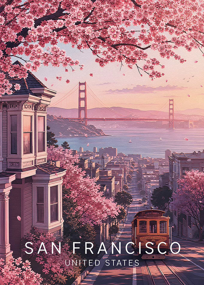 San Francisco Cherry Blossom Travel Poster