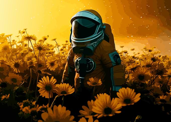 Astronaut in a Golden Flower Field