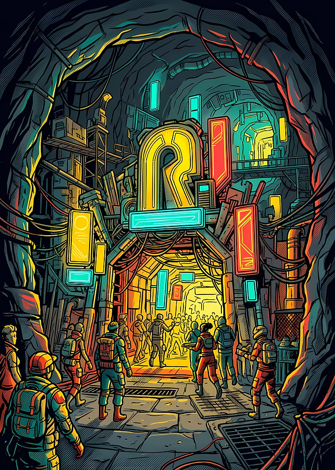 Neon Underground Tunnel Entrance
