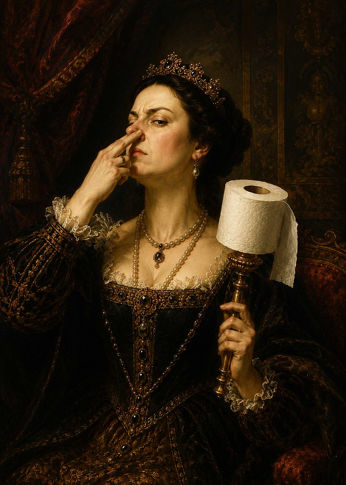 Renaissance Queen Holding Toilet Paper