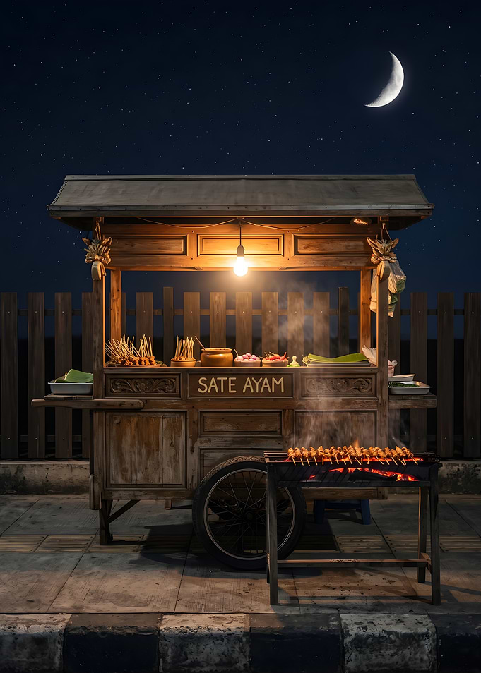 Traditional Indonesian Sate Ayam Street Cart