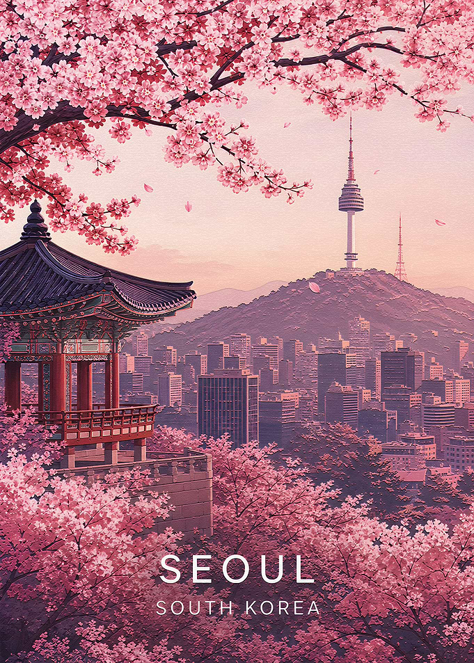 Seoul South Korea Cherry Blossom Poster