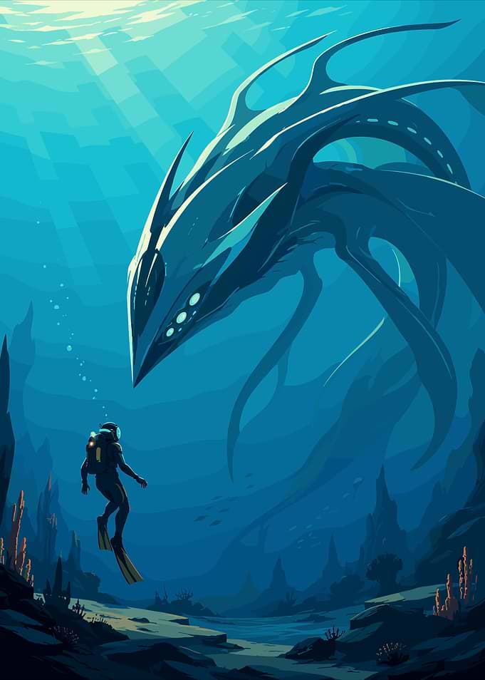 Diver Encountering Subnautica Sea Monster