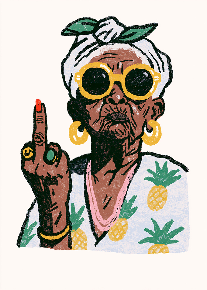 Sassy Elderly Woman Giving Middle Finger