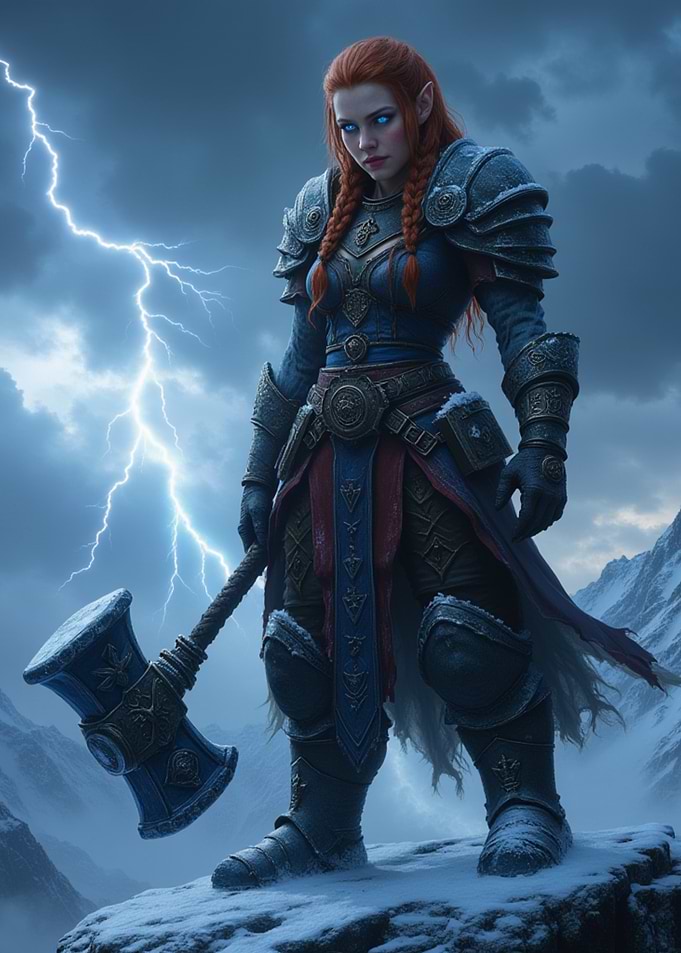 Female Warrior Fighter with Hammer in Storm Vikings